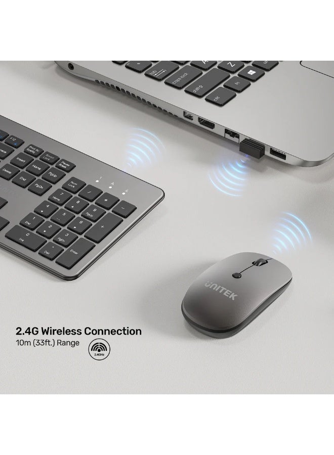 يوني تيك SlimDuo 2.4G Wireless Keyboard & Mouse Combo – Silent, Ergonomic, 10m Range, Adjustable DPI (English/Arabic) - Image 2